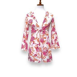 Barbara Gerwit Lobster Seahorse Shells Print Hooded Tunic Cover-Up Womens Size S